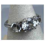 925 Sterling Silver & CZ Ring, Signed SUN