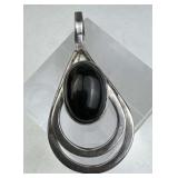 925 Silver Taxco Black Onyx Cabochon Teardrop Pend