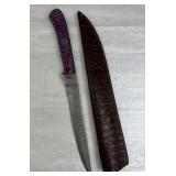 Lg Damascus Steel Long Fillet Blade Knife w Sheath