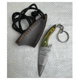 Damascus Steel Fixed Blade Mini Knife w/ Sheath
