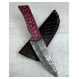 Damascus Steel Fixed Blade Knife w/ Sheath