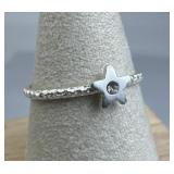 925 Silver Dainty Zirconia Star Textured Band Ring