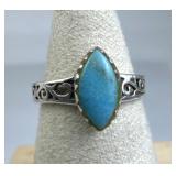 925 Silver Marquise Turquoise Filigree Cutout Ring