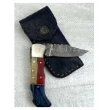 Damascus Steel TX Folding Blade Knife w/ Sheath