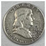 1954 Franklin Silver Half Dollar, US 90%