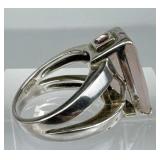 925 Silver Pink Rose Quartz & Ruby Accent Ring