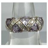 925 Silver Trillion Cut Amethyst & Zirconia Ring