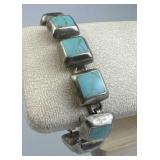 925 Silver Mexico Vtg Turquoise Inlay Link Toggle