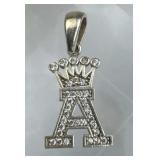 925 Silver Crown-Topped CZ Letter "A" Pendant