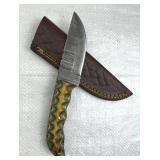 Damascus Steel Fixed Blade Knife w/ Sheath