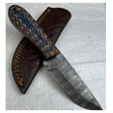Damascus Steel Fixed Blade Knife w/ Sheath