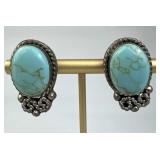 925 Silver Taxco Vtg Turquoise Rope Post Earrings
