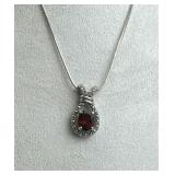 925 Silver Garnet & White Topaz Pendant Necklace