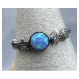 925 Silver Round Opal and Zirconia Stars Ring