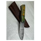 Damascus Steel Fixed Blade Knife w/ Sheath