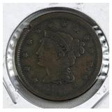 1851 US Large Cent Coin, Clipped
