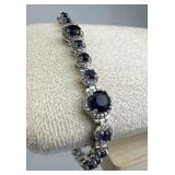 925 Silver Blue & White Halo Tennis Bracelet