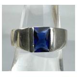 925 Silver Solitaire Blue Zirconia Band Ring