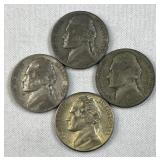 (4) 1942-45 Silver WWII Era War Nickels, 35%