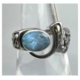 925 Silver & 18K YG Swiss Blue Topaz Filigree Ring