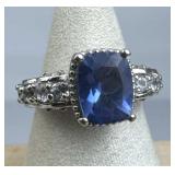 925 Silver India Blue Spinel & White Topaz Ring