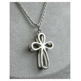 925 Silver Layered 3-D Open Loop Cross Pend. Neckl