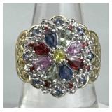 925 Silver Multi Gemstone Flower Cocktail Ring