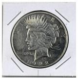 1922-D Peace Silver Dollar, US $1 Coin, 90%