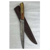 Damascus Steel Long Fillet Blade Knife w/ Sheath