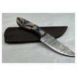 Damascus Steel Fixed Blade Knife w/ Sheath