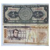 Vintage Mexico 5000 & 1 Peso Notes 1954-87