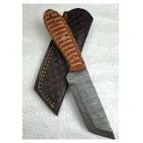 Damascus Steel Fixed Tanto Blade Knife w/ Sheath