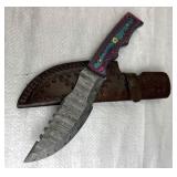 Lg Damascus Steel Huntsman Blade Knife w/ Sheath