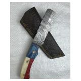 Damascus Steel TX Cowboy Bull Cutter Knife/Sheath
