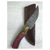 Damascus Steel Fixed Blade Knife w/ Sheath