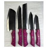 (5) Damascus Steel Chef's Kitchen Knives Set