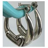 925 Silver Vtg Puffy Love Heart Hoop Earrings