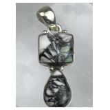 925 Silver Double Stacked White Buffalo Pendant