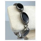 925 Silver Vtg Oval Black Onyx Inlay Link Toggle