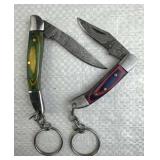 (2) Damascus Steel Folding Keychain Knives