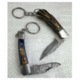 (2) Damascus Steel Folding Keychain Knives