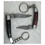 (2) Damascus Steel Folding Keychain Knives