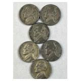 (6) 1942-45 Silver WWII Era War Nickels, 35%