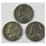 1943-P,D,S Silver WWII Era War Nickels, 35%