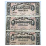 (3) 1915 Mexico Chihuaua 5 Pesos Note, Serie C