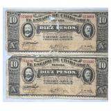 (2) 1915 Mexico Chihuaua 10 Pesos Note Serie D