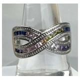 925 Silver Blue Spinel Peridot & Colored CZ Ring