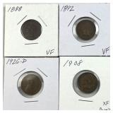 (3) Vintage Indian Head Cents +1926-D Wheat