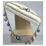 925 Silver Evil Eye Figaro Bracelet, Turkey