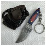 Damascus Steel Fixed Blade Mini Knife w/ Sheath
